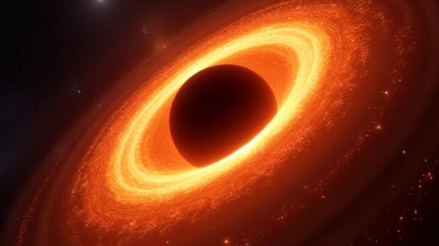 Simulación de un agujero negro supermasivo distorsionando el espacio-tiempo.