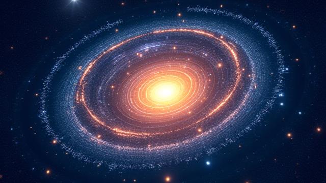 Infografía animada e interactiva de una galaxia spiral con elementos de datos.