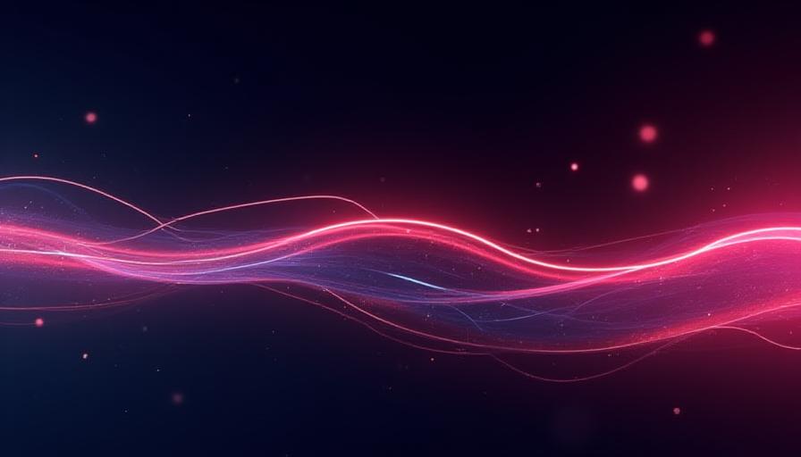 Escena abstracta de motion graphics con elementos geométricos brillantes y texto animado en un fondo oscuro.